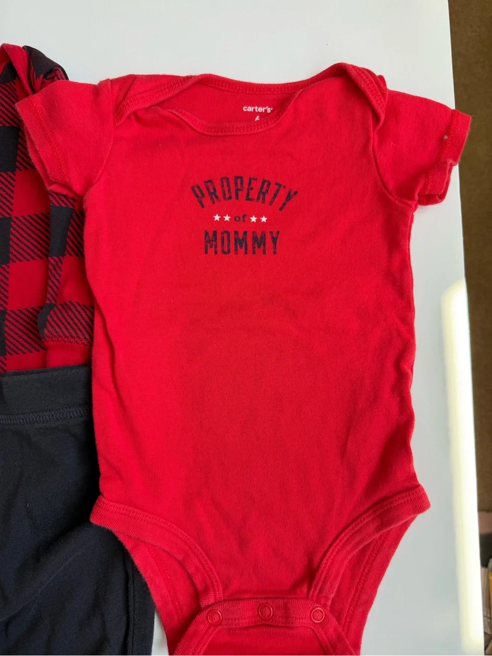 Carter's Red Black Buffalo Plaid & Truck Print Baby Outfit Set